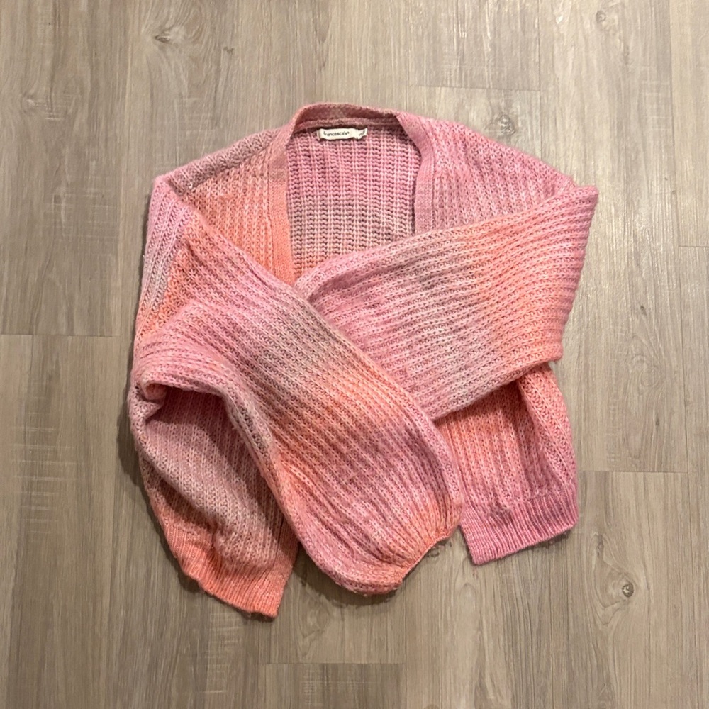 Francesca's Collections Pink and Orange Sweater Cardigan - Picture 3 of 4